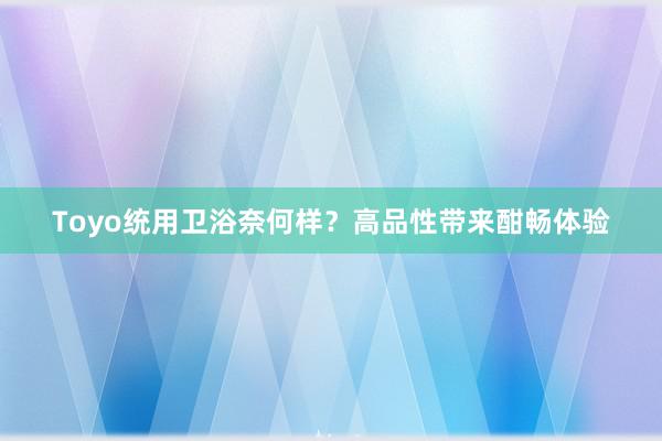 Toyo统用卫浴奈何样？高品性带来酣畅体验
